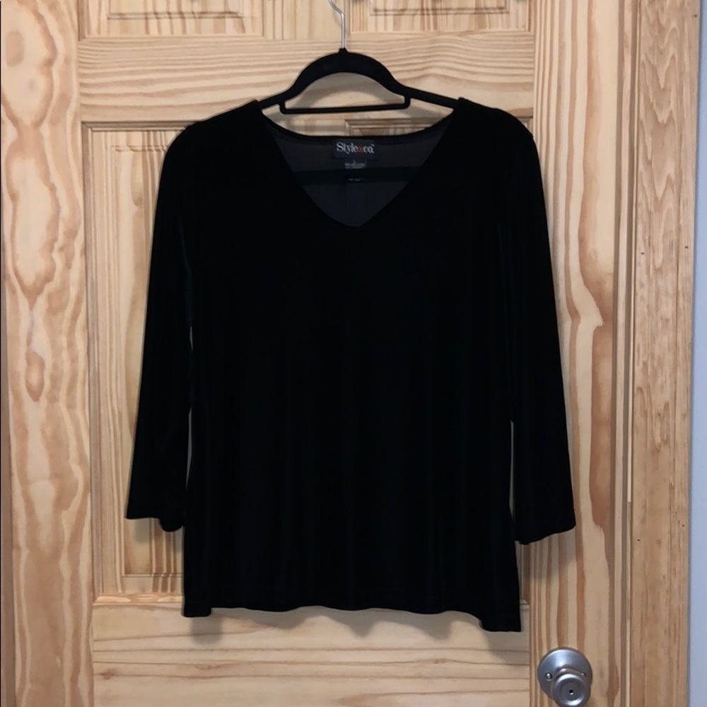 Black V-Neck Velour Blouse